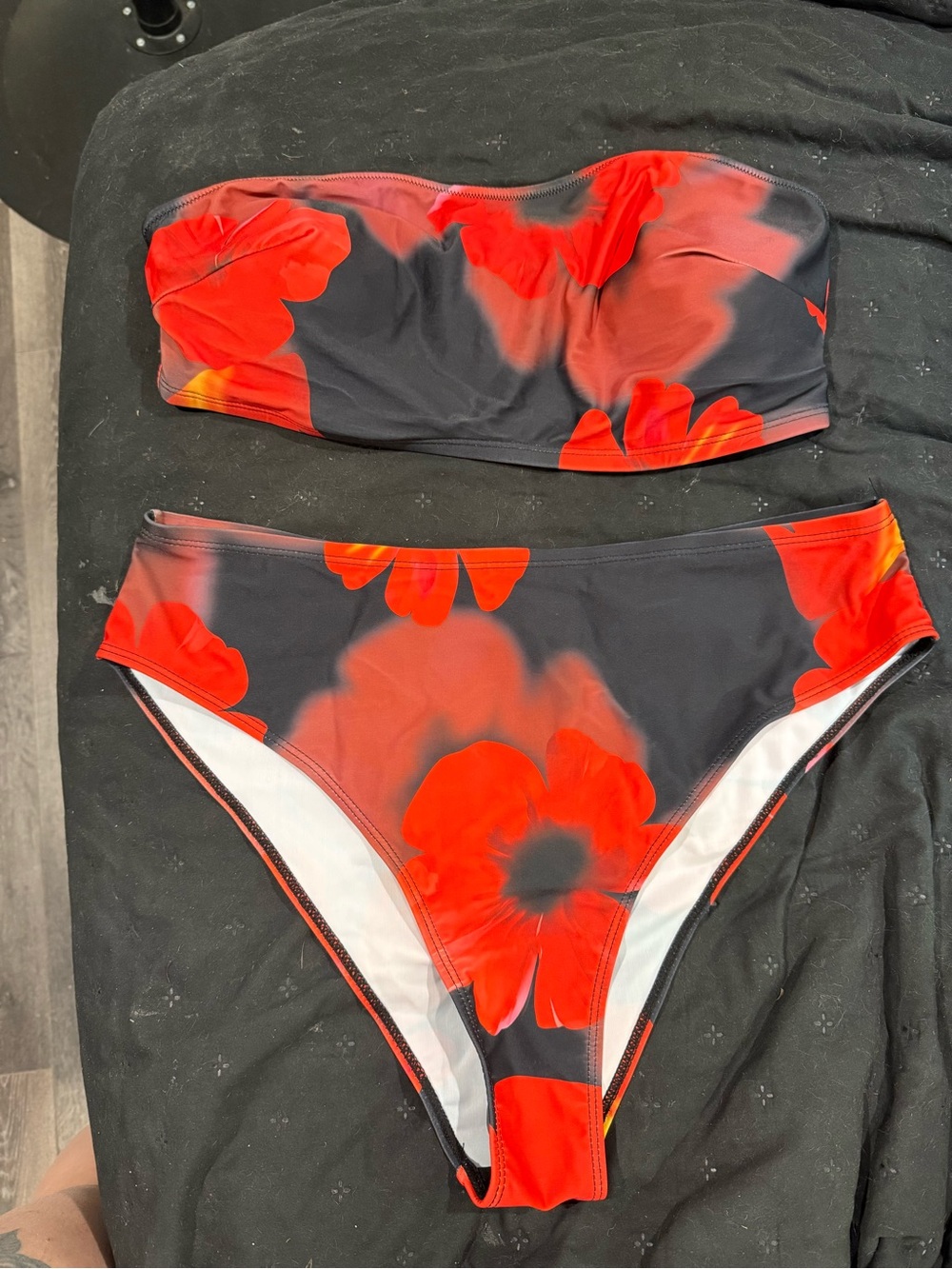 Red Floral Bandeau Bikini Set